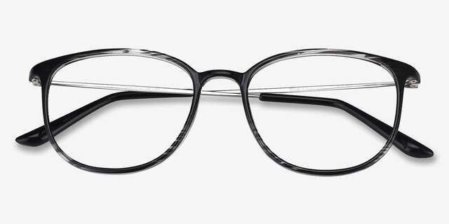 Strike Black Striped MetalEyeglass Frames from EyeBuyDirect, Closed View