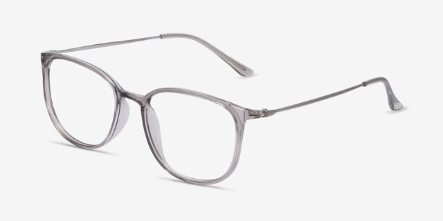 Strike Clear Gray Plastic-metalMontures de lunettes de vue d'EyeBuyDirect, Vue d'Angle