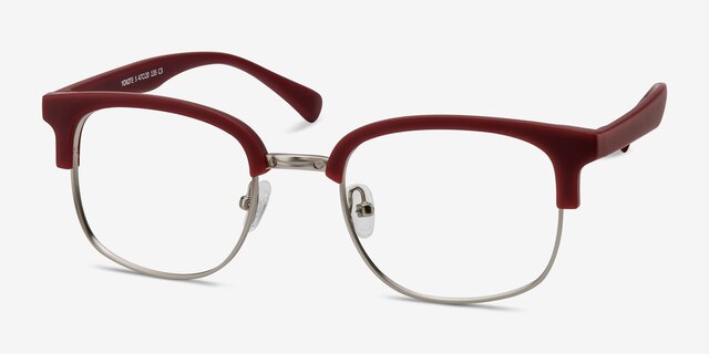 Yokote Matte Burgundy Plastic-metalMontures de lunettes de vue d'EyeBuyDirect, Vue d'Angle