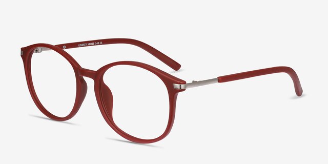 Lindsey Burgundy Plastic-metalMontures de lunettes de vue d'EyeBuyDirect, Vue d'Angle