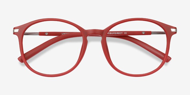 Lindsey Burgundy Plastic-metalMontures de lunettes de vue d'EyeBuyDirect, Vue Rapprochée