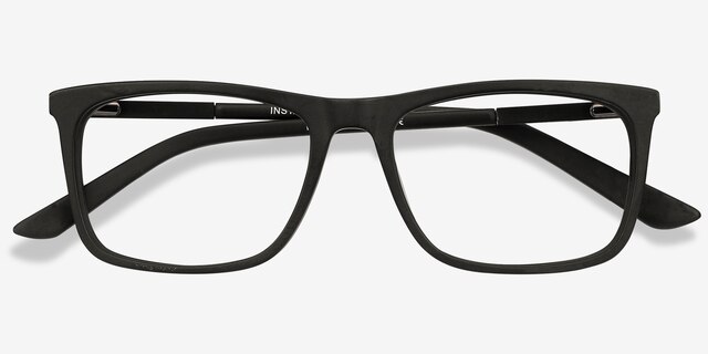 Instance Noir Acetate-metalMontures de lunettes de vue d'EyeBuyDirect, Vue Rapprochée
