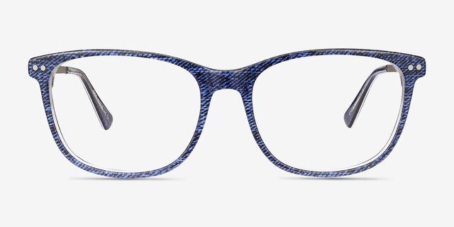 Grid Blue AcetateEyeglass Frames from EyeBuyDirect, Front View