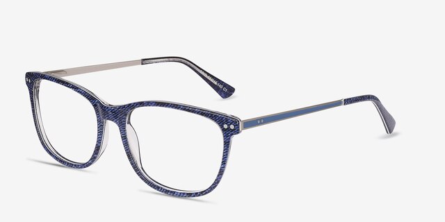 Grid Blue AcetateEyeglass Frames from EyeBuyDirect, Angle View
