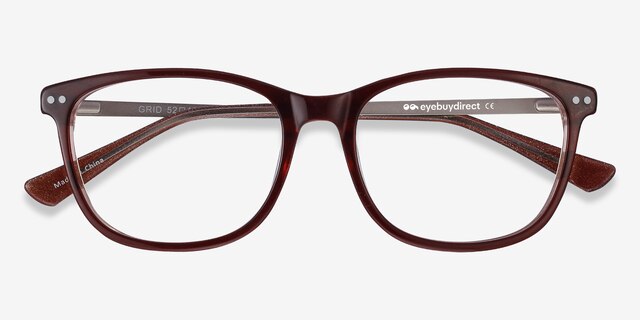 Grid Brun Acetate-metalMontures de lunettes de vue d'EyeBuyDirect, Vue Rapprochée