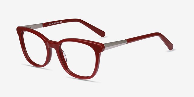 Kat Burgundy Acetate-metalEyeglass Frames from EyeBuyDirect, Angle View