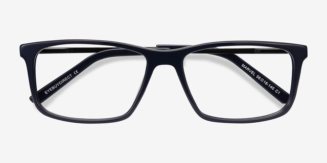 Marvel Bleu Acetate-metalMontures de lunettes de vue d'EyeBuyDirect, Vue Rapprochée