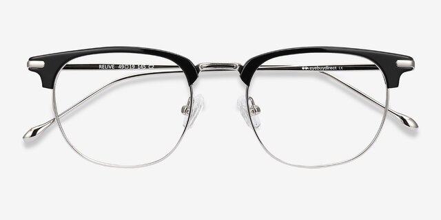 Relive Black Silver Acetate-metalMontures de lunettes de vue d'EyeBuyDirect, Vue Rapprochée