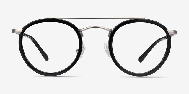 Architect Black Silver Acetate-metalEyeglass Frames from EyeBuyDirect, Front View