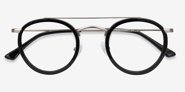 Architect Black Silver Acetate-metalEyeglass Frames from EyeBuyDirect, Closed View