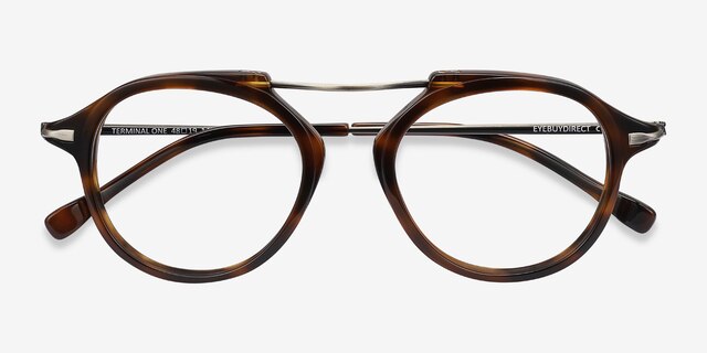 Terminal One Tortoise Bronze Acetate-metalEyeglass Frames from EyeBuyDirect, Closed View