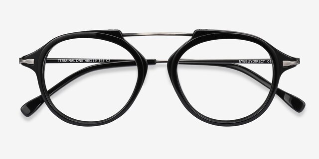 Terminal One Black Gunmetal Acetate-metalEyeglass Frames from EyeBuyDirect, Closed View