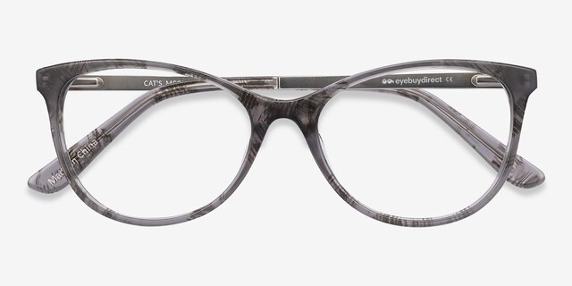 Cat&#039;s Meow Gray Floral Acetate-metalEyeglass Frames from EyeBuyDirect, Closed View