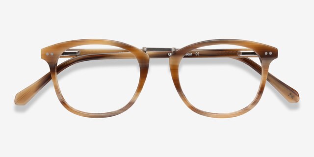 Era Brown Striped Acetate-metalEyeglass Frames from EyeBuyDirect, Closed View