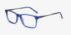 Stanza Bleu Acetate-metal Montures de lunettes de vue d'EyeBuyDirect, Vue d'Angle