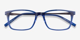Stanza Bleu Acetate-metal Montures de lunettes de vue d'EyeBuyDirect, Vue Rapprochée