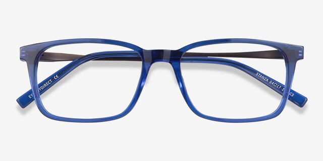 Stanza Bleu Acetate-metalMontures de lunettes de vue d'EyeBuyDirect, Vue Rapprochée