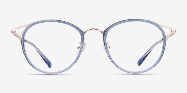 Dazzle Blue Acetate-metalEyeglass Frames from EyeBuyDirect, Front View