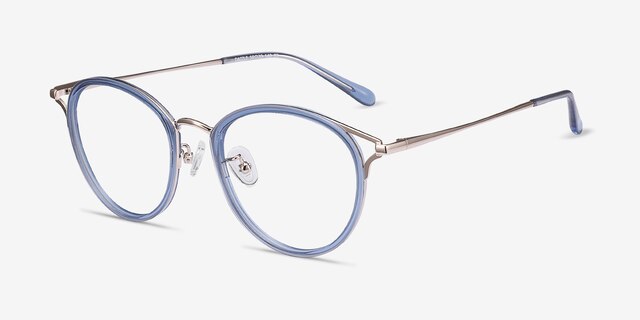 Dazzle Blue Acetate-metalEyeglass Frames from EyeBuyDirect, Angle View