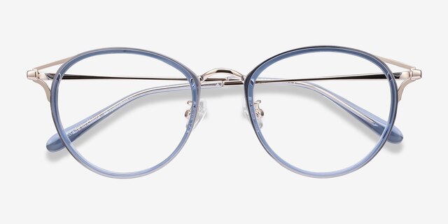 Dazzle Blue Acetate-metalEyeglass Frames from EyeBuyDirect, Closed View