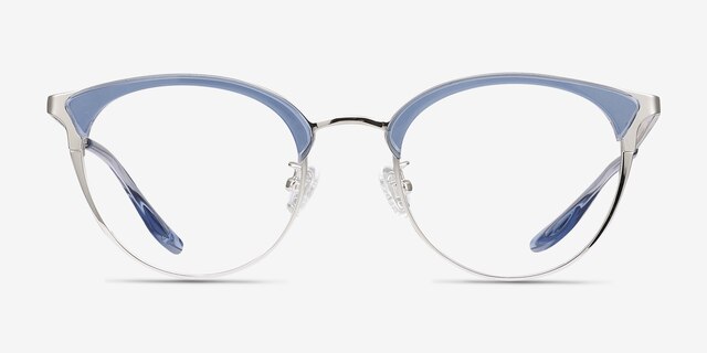 Bouquet Blue Silver Acetate-metalEyeglass Frames from EyeBuyDirect, Front View