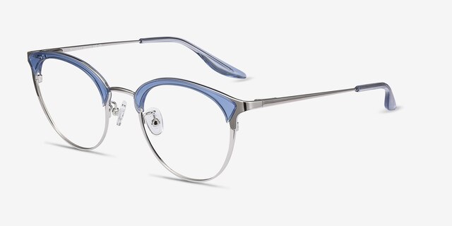 Bouquet Blue Silver Acetate-metalEyeglass Frames from EyeBuyDirect, Angle View