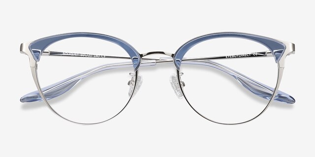 Bouquet Blue Silver Acetate-metalEyeglass Frames from EyeBuyDirect, Closed View