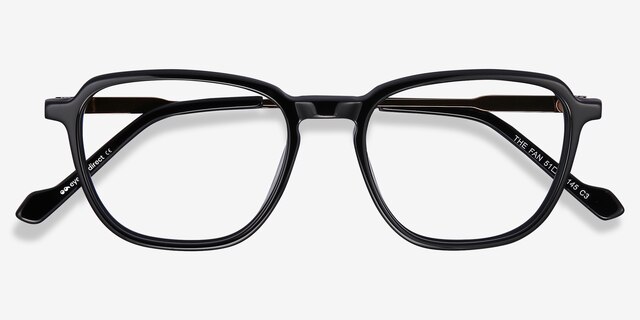 The Fan Noir Acetate-metalMontures de lunettes de vue d'EyeBuyDirect, Vue Rapprochée