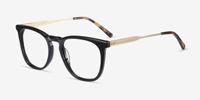Vinyl Noir Acetate-metalMontures de lunettes de vue d'EyeBuyDirect, Vue d'Angle