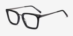 Poise Noir Acetate-metal Montures de lunettes de vue d'EyeBuyDirect, Vue d'Angle