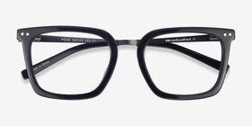 Poise Noir Acetate-metal Montures de lunettes de vue d'EyeBuyDirect, Vue Rapprochée