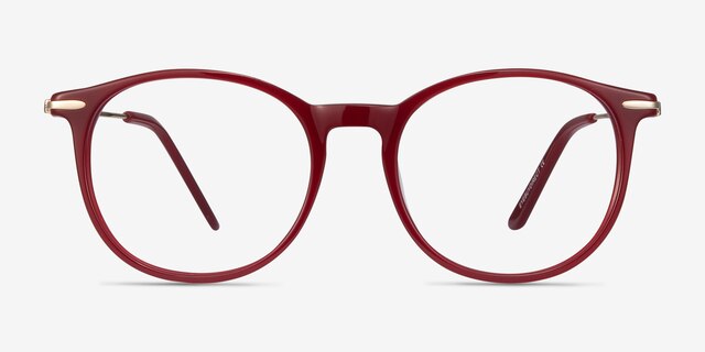Quill Rouge Acetate-metalMontures de lunettes de vue d'EyeBuyDirect, Vue de Face