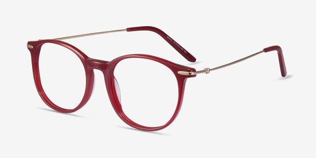 Quill Rouge Acetate-metalMontures de lunettes de vue d'EyeBuyDirect, Vue d'Angle