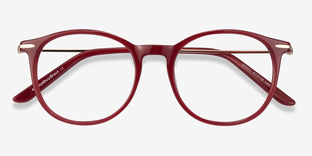 Quill Rouge Acetate-metalMontures de lunettes de vue d'EyeBuyDirect, Vue Rapprochée