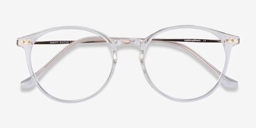 Progressive Eyeglasses Online with Largefit, Round, Full-Rim Plastic/ Metal Design — Amity in Clear/Clear purple/rose Gold by Eyebuydirect - Lenses