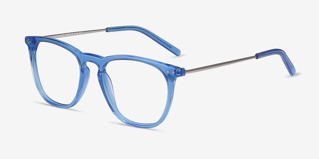 Distance Blue Acetate-metalEyeglass Frames from EyeBuyDirect, Angle View