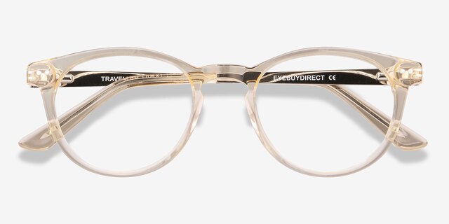 Traveller Clear Melon Acetate-metalEyeglass Frames from EyeBuyDirect, Closed View