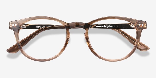 Traveller Brown Striped Acetate-metalEyeglass Frames from EyeBuyDirect, Closed View