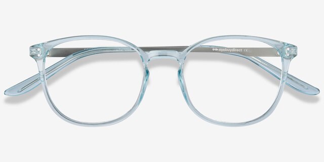 Spoken Clear Blue Plastic-metalMontures de lunettes de vue d'EyeBuyDirect, Vue Rapprochée