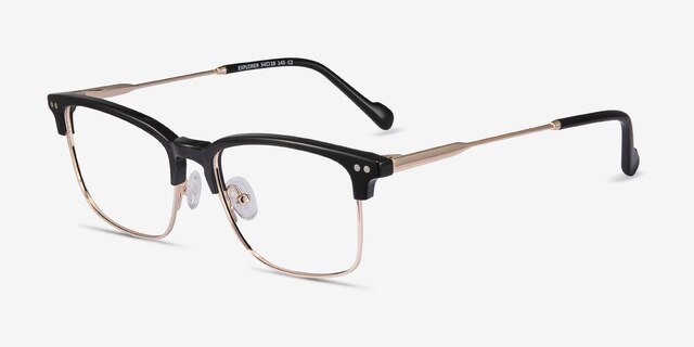 Explorer Noir Acetate-metalMontures de lunettes de vue d'EyeBuyDirect, Vue d'Angle