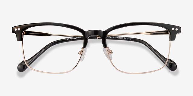Explorer Noir Acetate-metalMontures de lunettes de vue d'EyeBuyDirect, Vue Rapprochée