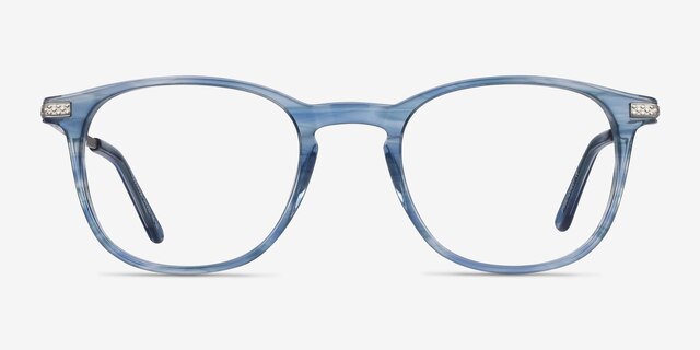 Toulouse Blue Acetate-metalEyeglass Frames from EyeBuyDirect, Front View