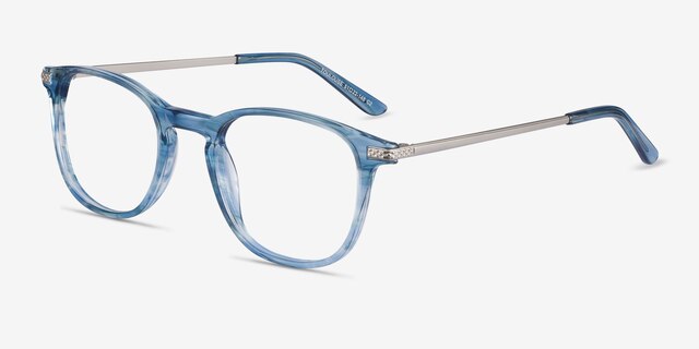 Toulouse Blue Acetate-metalEyeglass Frames from EyeBuyDirect, Angle View