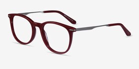 Ninah Burgundy Acetate-metal Montures de lunettes de vue d'EyeBuyDirect, Vue d'Angle