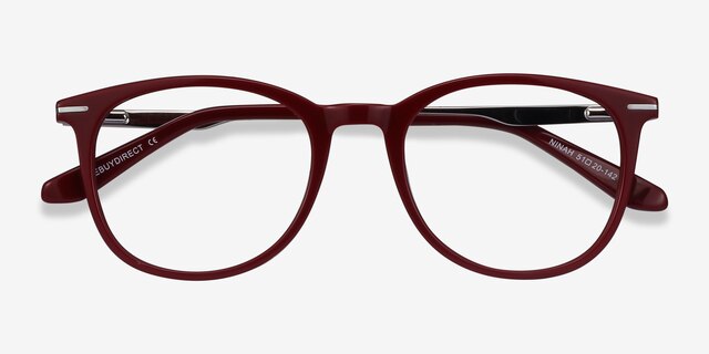 Ninah Burgundy Acetate-metalEyeglass Frames from EyeBuyDirect, Closed View