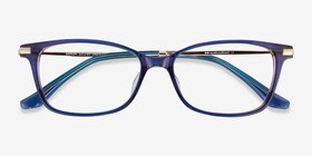 Vanda Bleu Acetate-metal Montures de lunettes de vue d'EyeBuyDirect, Vue Rapprochée