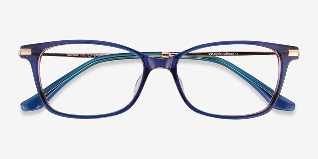 Vanda Blue Acetate-metalEyeglass Frames from EyeBuyDirect, Closed View