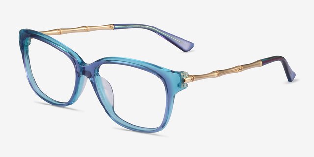 Ouro Blue AcetateEyeglass Frames from EyeBuyDirect, Angle View