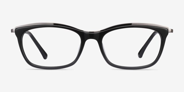 Sina Black Silver AcetateEyeglass Frames from EyeBuyDirect, Front View