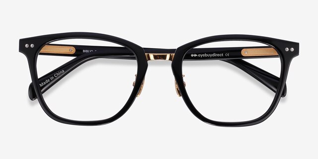 Biblio Noir Acetate-metalMontures de lunettes de vue d'EyeBuyDirect, Vue Rapprochée